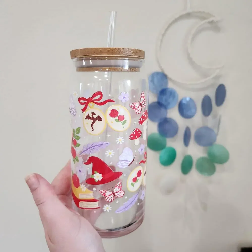 Fantasy Garden Picnic Glass Tumbler Coffee Cup 20 oz Bookish Design Reading